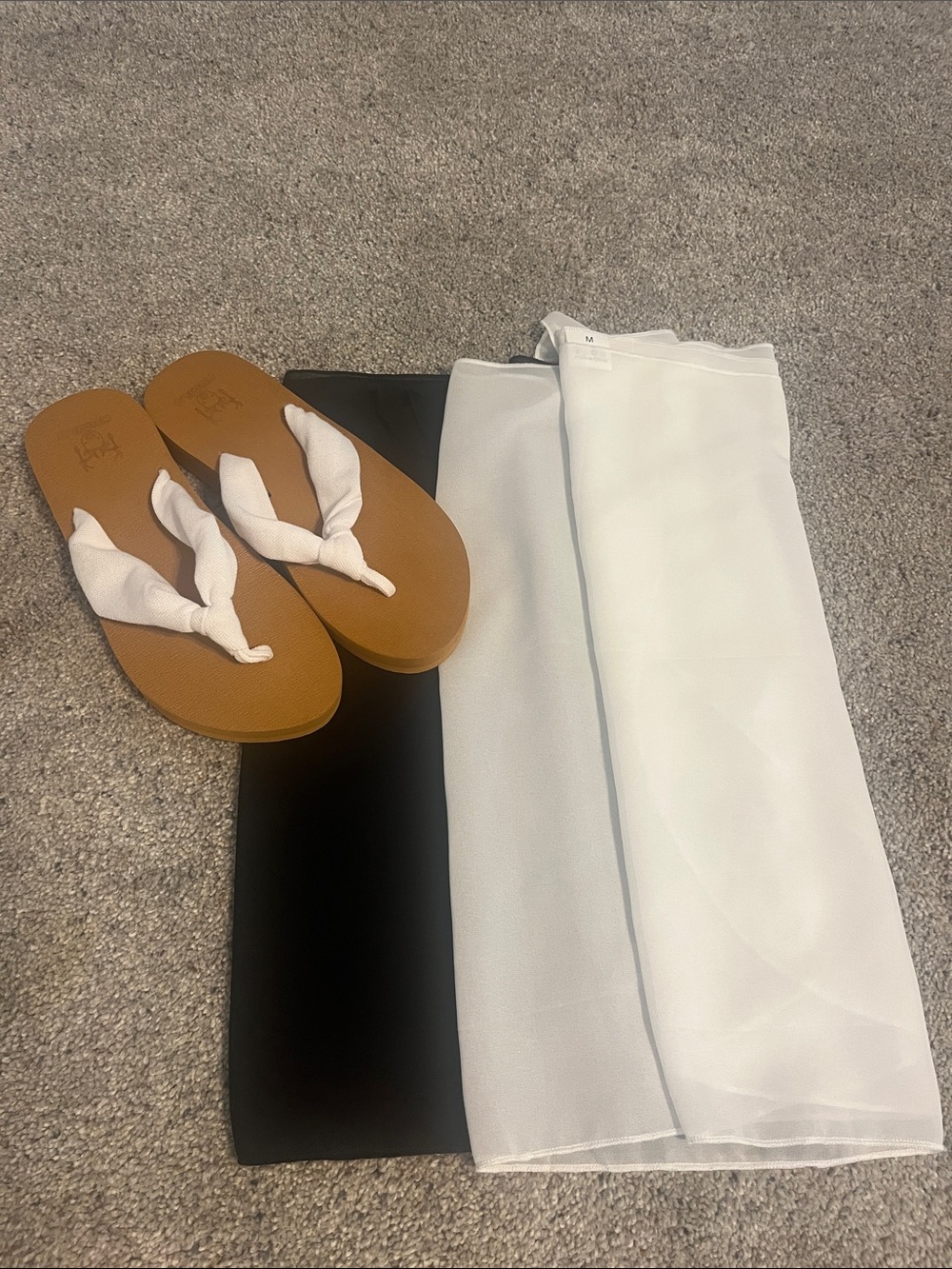 White Flip Flop Sandals with White and Black swimsuit cover ups- BRAND NEW!